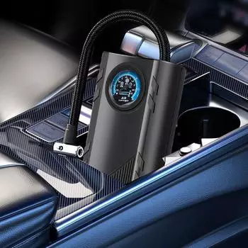 12 В надувной компрессор для шин, портативный воздушный компрессор, электрический воздушный насос с манометром, 3-слойная надувная трубка для автомобиля, велосипеда, мяча чёрный