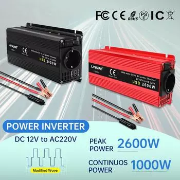 12 В постоянного тока в 220 В переменного тока, 2 USB 1000 Вт, непрерывное зарядное устройство, преобразователь напряжения, розетка европейского стандарта, автомобильные аксессуары, инвертор мощности автомобиля