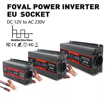 2600 Вт/2000 Вт/1500 Вт (Вершина горы) 12 В до 230 В 1000 Вт/800 Вт/500 Вт Номинальная мощность автомобильного инвертора с ЖК-дисплеем, подходит для транспортных средств, автомобилей, автофургонов, грузовиков 12V 220V 1500W чёрный