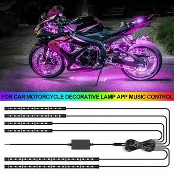 12 В RGB светодиодный комплект атмосферного окружающего света гибкая водонепроницаемая неоновая лента для автомобиля мотоцикла декоративная лампа управление музыкой приложение