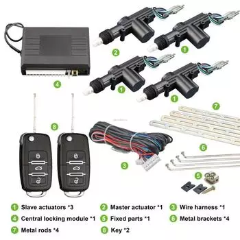 12 В Универсальный Автомобильный Центральный Замок Автомобильная Сигнализация Дистанционный 4 Дверных Замка Приводы Комплект Центрального Запирания Центральная Система Запирания LD005