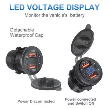 12 В USB C Quick Charge 3.0 Автомобильное зарядное устройство Разъем 12 В/24 В PD3.0 и двойной порт QC3.0 USB-розетка для быстрой зарядки с сенсорным переключателем синий