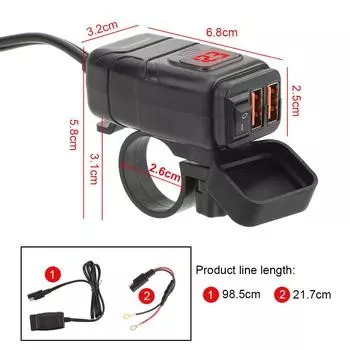 12 В USB-зарядные устройства для мотоциклов 3.0 с двумя портами и держателем крышки переключателя, цифровой вольтметр, адаптер питания, аксессуары для мотоциклов красный