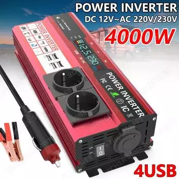12 В в 220 В 4000 Вт 3000 Вт Инвертор мощности ЖК-дисплей ЕС розетка Солнечный инвертор преобразователь Dual USB Быстрая зарядка для телефона ноутбука автомобиля