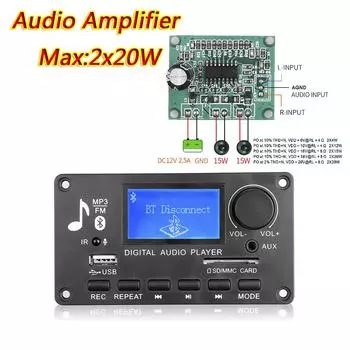12 В ЖК-декодер MP3 ЦАП Bluetooth V5.0 Аудиоприемник APE FLAC WMA WAV Декодер Поддержка записи Радио Тексты песен Дисплей с платой усилителя