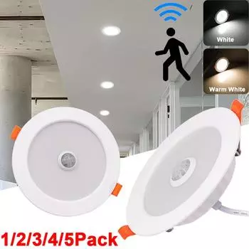12 Вт светодиодные встраиваемые потолочные светильники с датчиком движения в помещении, круглая лампа AC85-265V, белый/теплый белый светильник для домашнего наружного освещения 12W&1Pcs