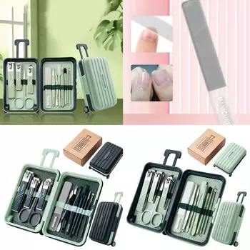 12 в 1 кусачки для ногтей и косметические инструменты портативный набор из нержавеющей стали маникюрный набор для дома рабочего места на открытом воздухе путешествия подарок чёрный