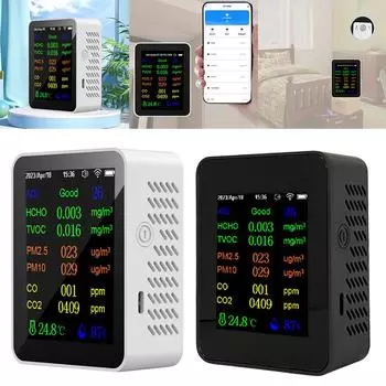 12 в 1 монитор качества воздуха CO2 детектор цветной экран WIFI детектор углекислого газа с отображением времени/даты для офиса школы чёрный