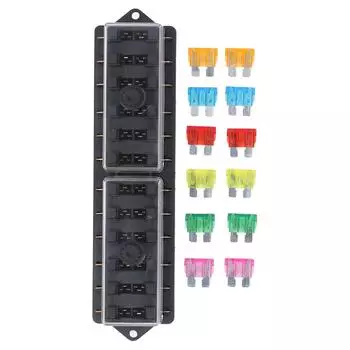 12 Way Blade Fuse Box Standard Circuit Fuse Block Holder with 3A 5A 10A 15A 20A 30A Fuses for Car Bo