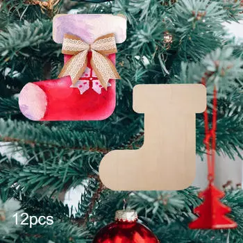 12 X Незаконченные деревянные рождественские чулки DIY Заготовки для подвешивания украшений Пустые этикетки для праздника