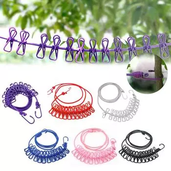 12 зажимов эластичная наружная портативная эластичная дорожная вешалка для одежды ветрозащитная уличная бельевая веревка для сушки белья