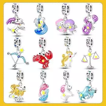 12 знаков зодиака, подвески в виде созвездия, кулон, подходит для оригинального нового браслета, женский браслет из серебра 925 пробы, ювелирные изделия, подарки на день рождения белый