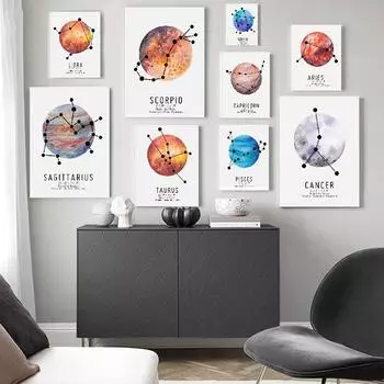 12 знаков зодиака, созвездия и планеты, фотографии для дома, настенная живопись, холст, художественный принт, дизайн, плакаты и принты для гостиной 21X30cm No Frame