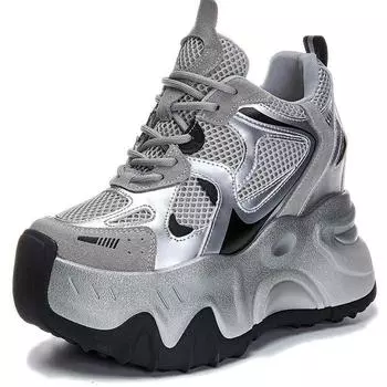 12CM Air Mesh Microfiber Synthetic Chunky Sneakers Fashion Spring Shoes Leather Ankle Booties Women Vulcanize Boots Autumn 34