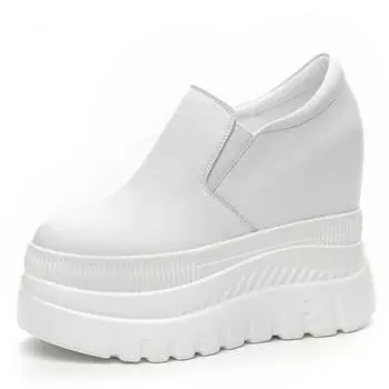 12cm New Cow Genuine Leather Synthetic Platform Wedge Mary Jane Slip on Autumn Autumn Breathable Pumps Summer Spring Shoes 33 белый