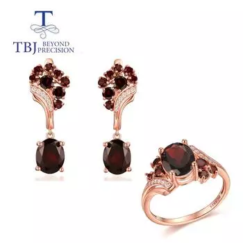 12ct натуральный красный гранат драгоценный камень серебряный комплект ювелирных изделий кольцо серьги овальной огранки 8*10 мм изысканные украшения для женщин и мам хороший подарок us ring size 6# красный