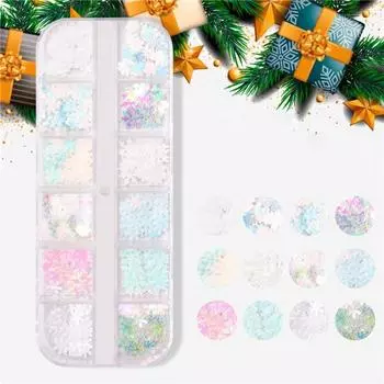 12Grids/Box Nail Sequins Стильные изысканные мини рождественские наклейки для маникюра с блестками для