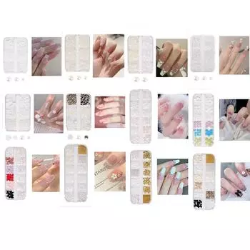 12Grids Pearl Nail Charms 3D Бабочки Стразы Украшения для ногтей из смолы Маникюрные аксессуары Украшения для ногтей B