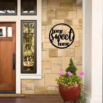 12in Black Metal Home Sweet Home Sign Elegant Wall Decor with Flowers Stylish Living Room & Bedroom Wall Art Room Decoration чёрный