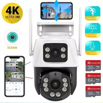 12LED 6MP двойной объектив наружного панорамного наблюдения Super HD 4K домашняя камера видеонаблюдения ИК-цветная IP-камера ночного видения безопасности