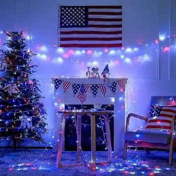 12M 100LED День независимости светодиодные гирлянды 8 режимов для внутреннего и наружного водонепроницаемого свадебного украшения для спальни и двора US PLUG