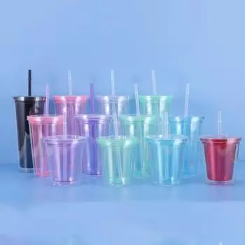 12oz16oz 22oz прозрачный стакан с крышкой-соломинкой многоразовая двухслойная бутылка для воды для кофе, молока, смузи, чашка, посуда для напитков4шт1шт As show