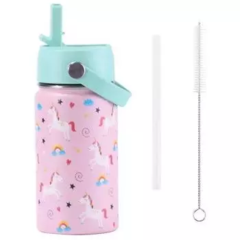 12OZ/360ml Stainless Steel Insulated Bottle Cartoon Pattern Thermos Cup Children Thermos Kettle Outdoor Portable Handheld Cup 360ml