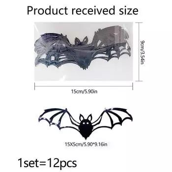 12PC/Set Black Background 3D Bat Halloween Decorative Wall Stickers Creative Wall Pictures Simple Three-dimensional Wall Stickers чёрный