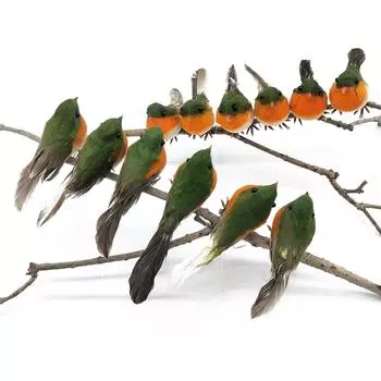 12Pcs Artificial Birds Fake Foam Robin Bird Simulation Feather Birds Model Garden Lawn Yard Ornaments DIY Wedding Garden Decor