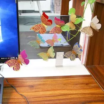 12Pcs Butterfly Wall Stickers Vivid Appearance Exquisite Double-layer Colorful 3D Hollow-carved Wall золотистый