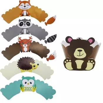 12Pcs Cartoon Jungle Animal Muffin Cup Cute Animal Paper Cupcake Edge Disposable Paper Cupcake Lining