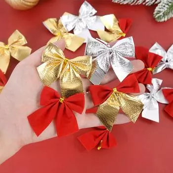 12pcs Christmas Bow Christmas Decorations For Home Gold Red Bowknot Xmas Tree Ornaments New Year 2024 Navidad Decor Supplies красный