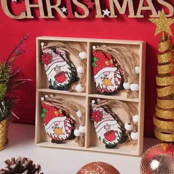 12Pcs Christmas Decorations Painted Wooden Pendants Christmas Tree Pendant Decorations Santa Pendant Gift Box Christmas Supplies