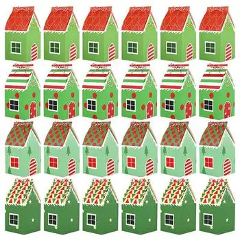 12Pcs Christmas Gift Box House Shape Candy Cookie Packaging Supplies Xmas Tree Ornaments Home Decoration 2025 Navidad New Year 12pcs