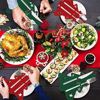 12 шт. рождественских держателей для столовых приборов, сумка для столовых приборов в виде рождественской елки, карманы для столовых приборов, ножи и вилки зелёный