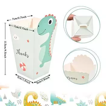 12Pcs Creative Cartoon Dinosaur Popcorn Box Birthday Party Candy Gift Box or Movie Night Popcorn Box 11x7x5