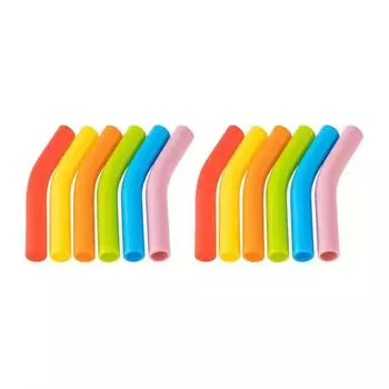 12pcs Curved Metal Straws Tips Cover Silicone Straw Cover Cup Accessories Straw Topper Drinking