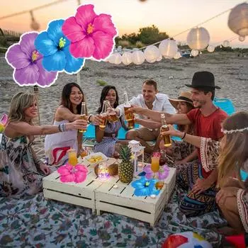 Набор из 12 одноразовых салфеток в форме мультяшных цветов гибискуса, настольные коврики в форме гавайских цветов, коврик для еды, цветок гибискуса ярко-розовый