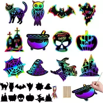 12Pcs DIY Toys Scratching Painting Paper Colorful Scratching Paper For Kids Halloween-12pcs-0