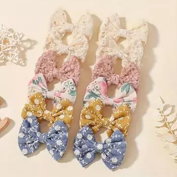 12pcs Embroidered Bows Flower Hair Clips for Baby Girls Cute Cotton Bowknot Hairpins Barrettes Headwear Kids Hair Accessories