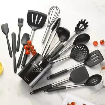 12Pcs Food Grade Silicone Kitchen Cookware Set Turner Spatula Measuring Spoon Egg Beater Practical Cooking Tools Kitchen Gadgets светло-зеленый