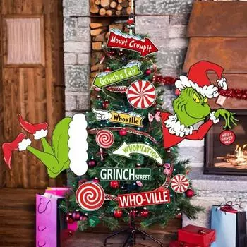 12 шт. Зеленые эльфы, верхушки для рождественской елки, картонные елочные украшения, праздничная тематическая вечеринка