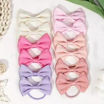12Pcs Hair Bow Bobbles for Girls Hair Ties Pontial Bows Hair Bands with Cotton Blend Bows 3.5Inches, Hair Elastics for Girls