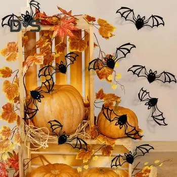 12 шт. Хэллоуин 3D летучая мышь украшение жуткий черный летучая мышь украшение для дома офис ванная комната полая летучая мышь форма фон наклейка на стену чёрный