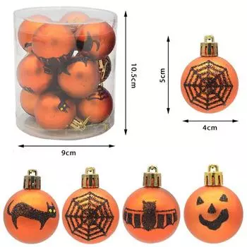 12pcs Halloween Ball Ornaments 4cm Hanging Glitter Ball Decorations Halloween Tree Outdoor Party Home Decorations
