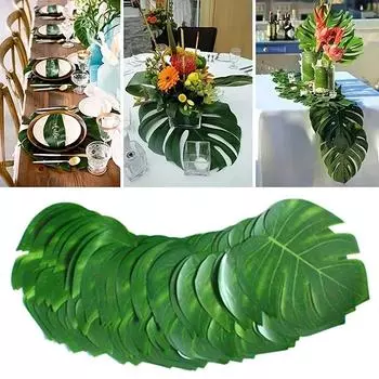 12Pcs Hawaii Artificial Palm Leaf Turtle Back Leaf Jungle Beach Theme Party Flower Arrangement Mat Accessories Cup Mat