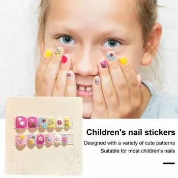12Pcs Kids Cartoon FALSE Nails Cute Christmas Themed Pattern Embossed Press on Nails Self-adhesive Fake E