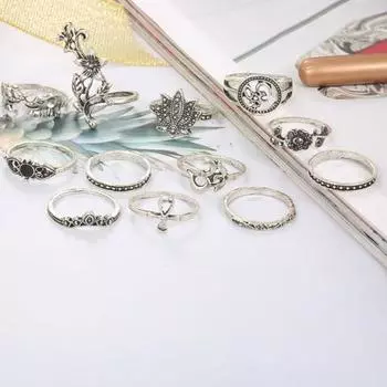 Набор колец на костяшки пальцев из 12 шт., штабелируемые кольца на палец, винтажные кольца миди для женщин