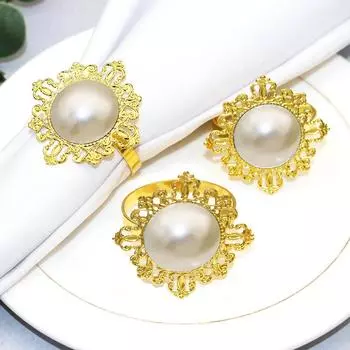 12pcs/lot Simple and fashionable pearl flower shaped napkin ring gold napkin button napkin ring золотой