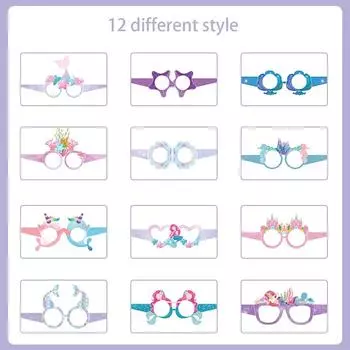12Pcs Mermaid Party Paper Glasses Frame Cartoon Mermaid Glasses Children S Birthday Party Gift Underwater Theme Party Supplies
